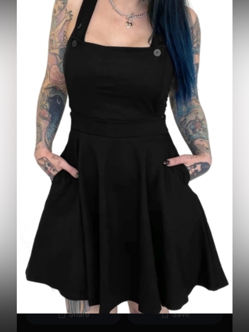 FOXBLOOD Alice Black Square-Neck Pinafore Dress with Pockets